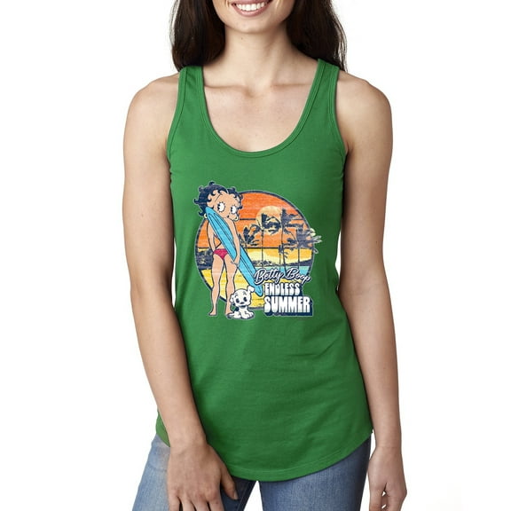 Wild Bobby, Betty Boop Endless Summer Beach the Dog Betty Boop Ladies Racerback Tank Top, Kelly, Small