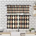 thumbnail image 4 of Mid Century Vintage Valances Set for Kitchen, Medieval Retro Abstract Geometric Blocks Home Decor Rod Pocket Window Drapes for Living Room Dining Room Office 52x18 Inch + 27x36 Inch X 2, 4 of 5