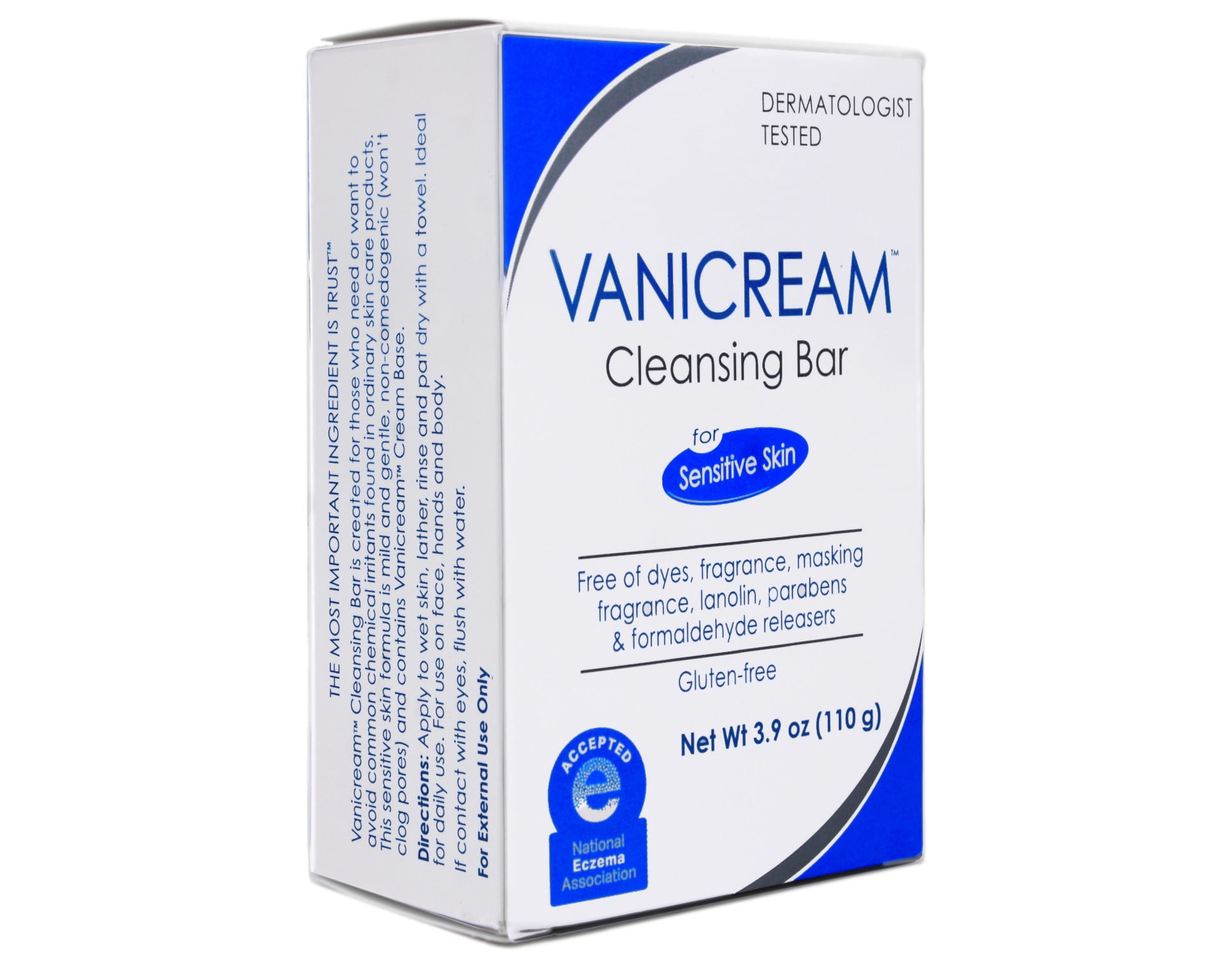 Vanicream Cleansing Bar for Sensitive Skin, Free of Dyes Fragrance Lanolin Parabens and Formaldehyde Releasers, Gluten Free, Dermatologist Tested, 3.9 oz (Pack of 6)