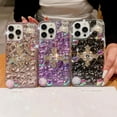 thumbnail image 3 of Compatible with iPhone 14 Pro Max Bling Case Glitter Rhinestone Crystal Diamond Shiny Flower Pearl Shiny Bear Cute Luxury Fashion Unique Shockproof Protection Cover for Women Girls Black, 3 of 10