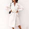 thumbnail image 6 of Women's Woolen Coats Notch Lapel Double Breasted Wool Blend Mid Long Pea Trench Coat Overcoats Fall Winter Office Outwear Pea Coat, 6 of 9