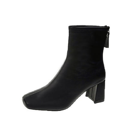 

Daeful Women Fashion Boot Square Toe Ankle Boots Comfort Booties Casual Breathable Warm Shoes Work Winter Bootie Plush Lining Black 4