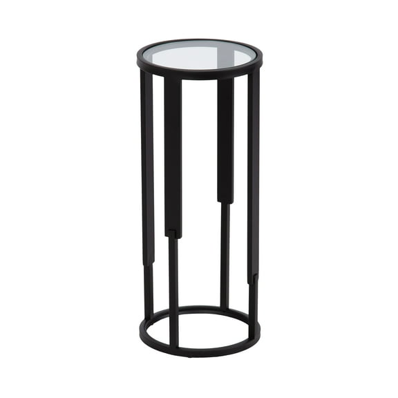 Kate and Laurel Ravalli Modern Drink Table, 9 x 9 x 20, Black and Clear Glass, Unique Round Tempered Glass Accent Pedestal Table for Use as Indoor Plant Stand