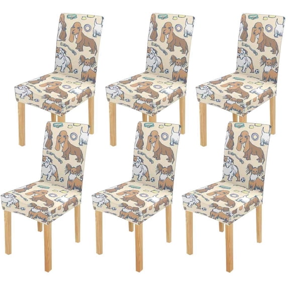 FMSHPON Sketch Dog Breeds Cavalier King Charles Stretch Chair Cover Protector Seat Slipcover for Dining Room Hotel Wedding Party Set of 6