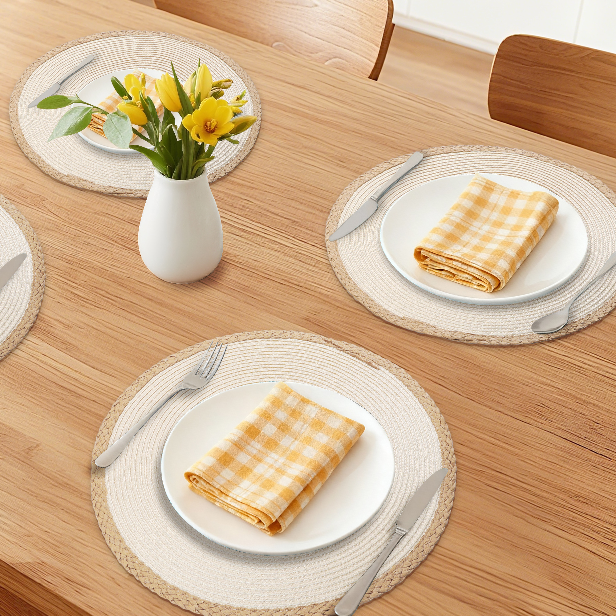 Unique Bargains Farmhouse Woven Placemats Set of 6 for Dining Table Decor Apricot