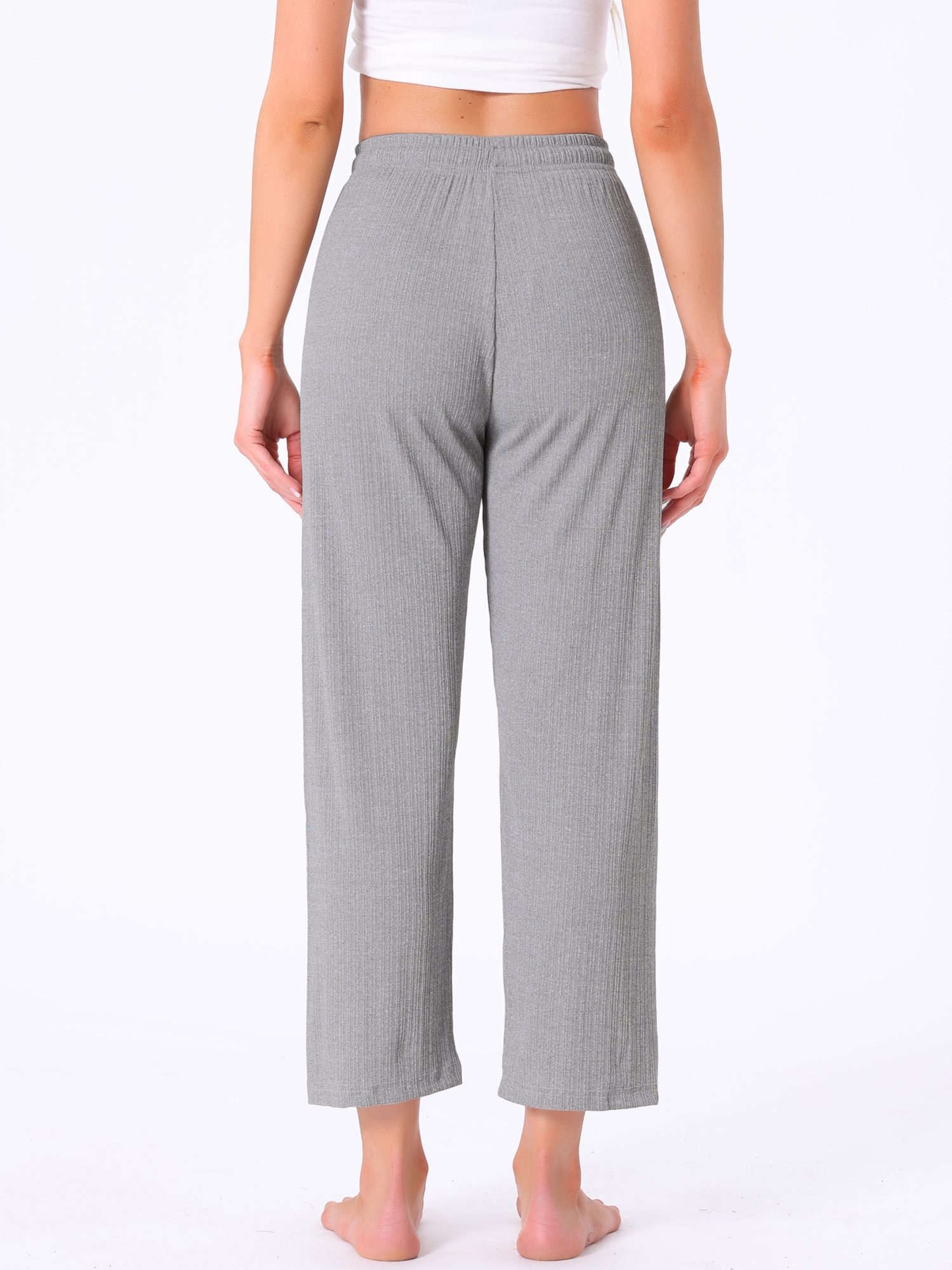DARING DIVA Women's Wide Leg High Waist Ribbed Knit Loungewear XS Gray