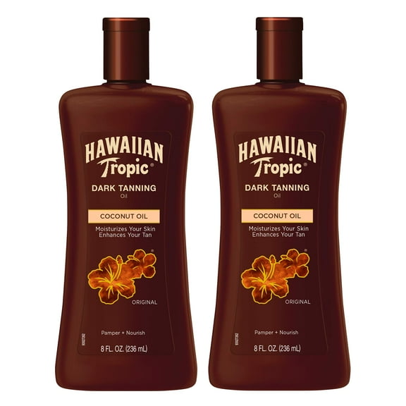 Hawaiian Tropic Dark Tanning Oil, 8oz | Moisturizing Body Oil, Tan Enhancer, Cocoa Butter Oil, Coconut Oil for Skin, Oxybenzone Free, 8oz each Twin Pack C14