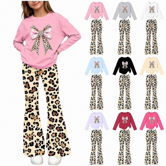 WAVSUF Girls Graphic Sets 2 Piece Long Sleeve Sweatshirt and Flare Leg Pants Fall Breathable Casual Clothes 5