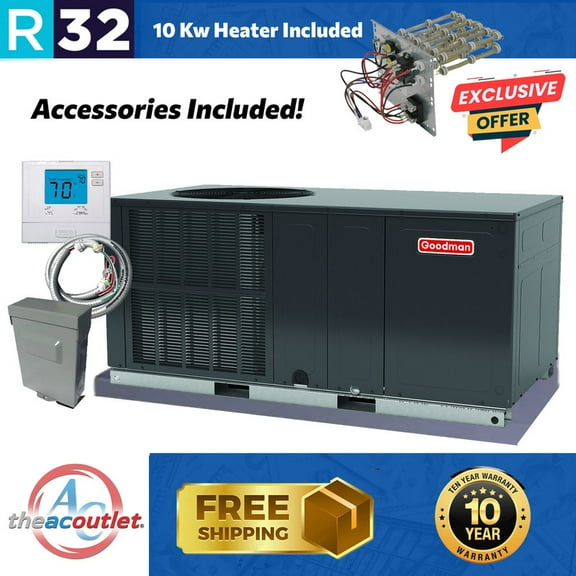 Goodman 3 Ton 13.4 SEER2 R-32 Horizontal Package Heat Pump w/Heater & Kit