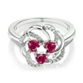 thumbnail image 2 of Gem Stone King 925 Sterling Silver Heart Red Created Ruby 3-Stone Ring for Women (1.22 Cttw, Heart Shape 4MM, Gemstone July Birthstone, Size 9), 2 of 4