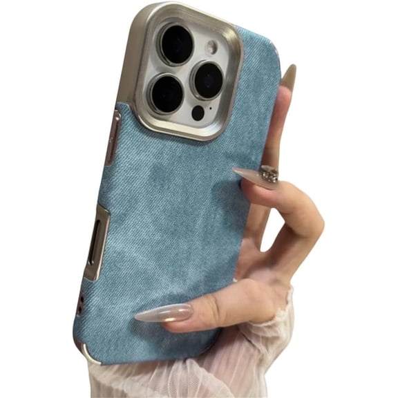 Retro Vintage Cowboy Fabric Case for iPhone 17 Air 16 15 14 13 12 Pro Max 11 Plus Luxury Jeans Soft Bumper  Phone Cover,Blue,for iPhone 16 Pro