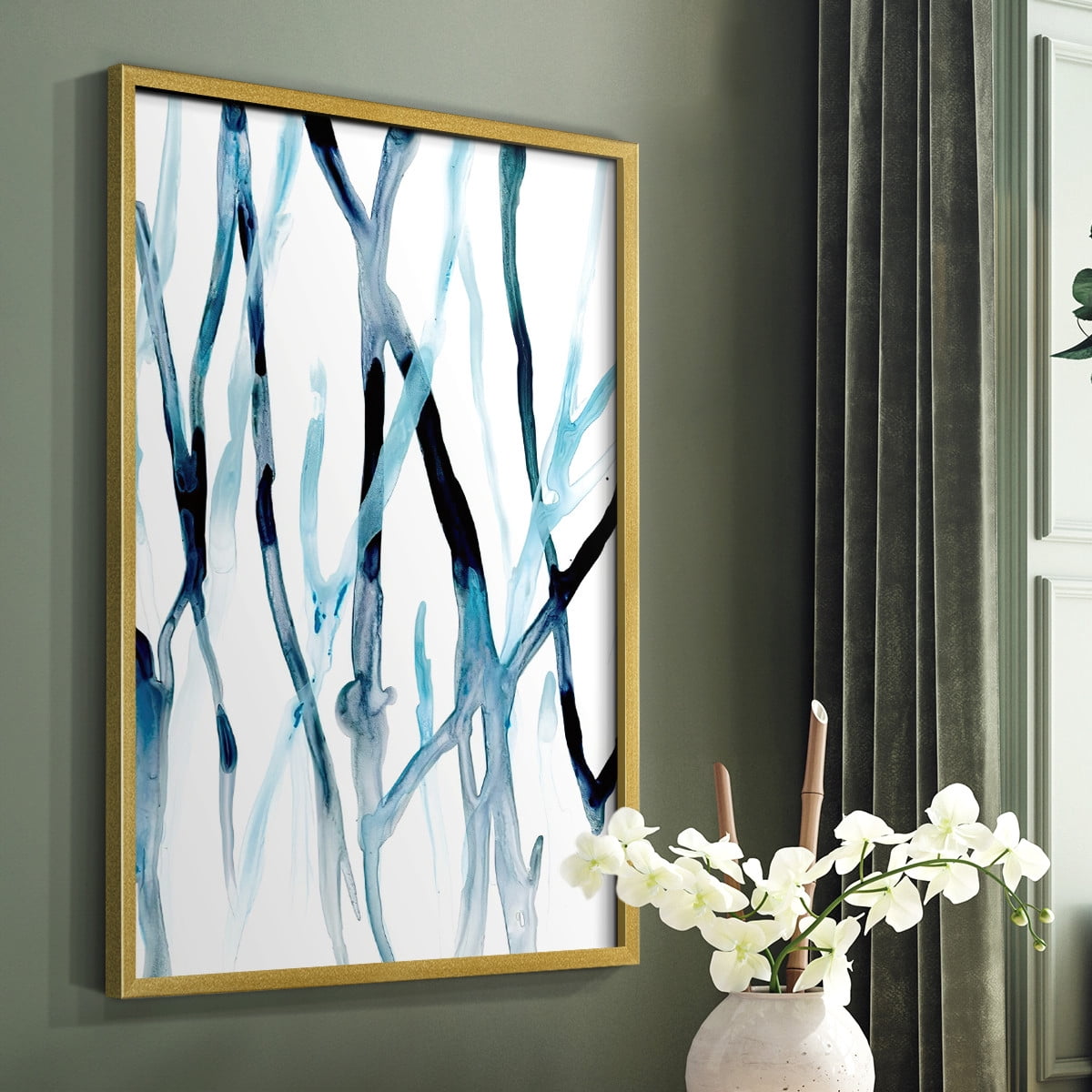 Runnel II Framed Print in Gold Solid Wood Framed Print No Nail Hanging