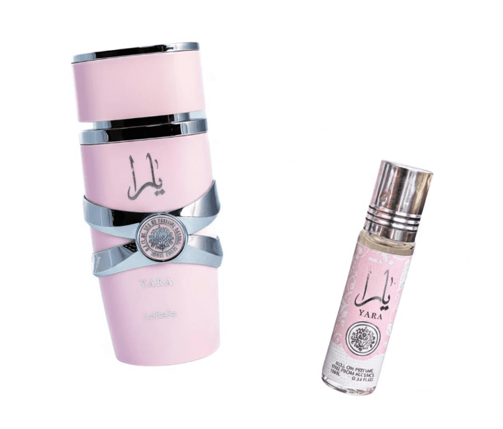 Lattafa Yara 2-piece Fragrance Bundle for Women (3.4 Oz Eau de Parfum Spray + 0.34 Oz Concentrated Perfume Oil)