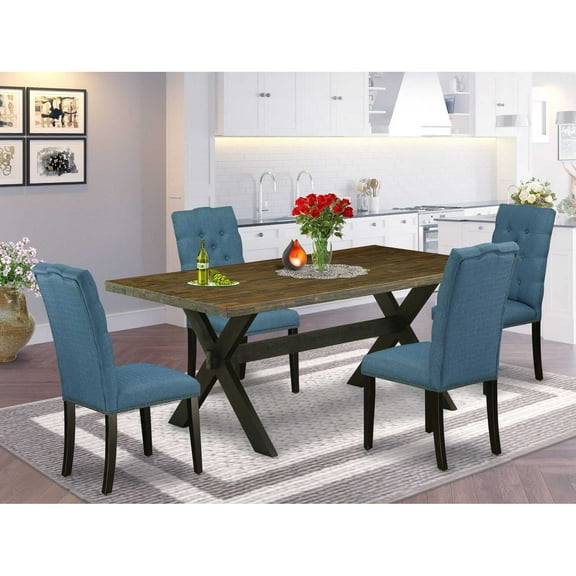 East West Furniture X677EL121-5 5-Piece Stylish Dining Room Set an Outstanding Distressed Jacobean Modern Dining Table Top and 4 Excellent Linen Fabric Upholstered Dining Chairs with Nail Heads...