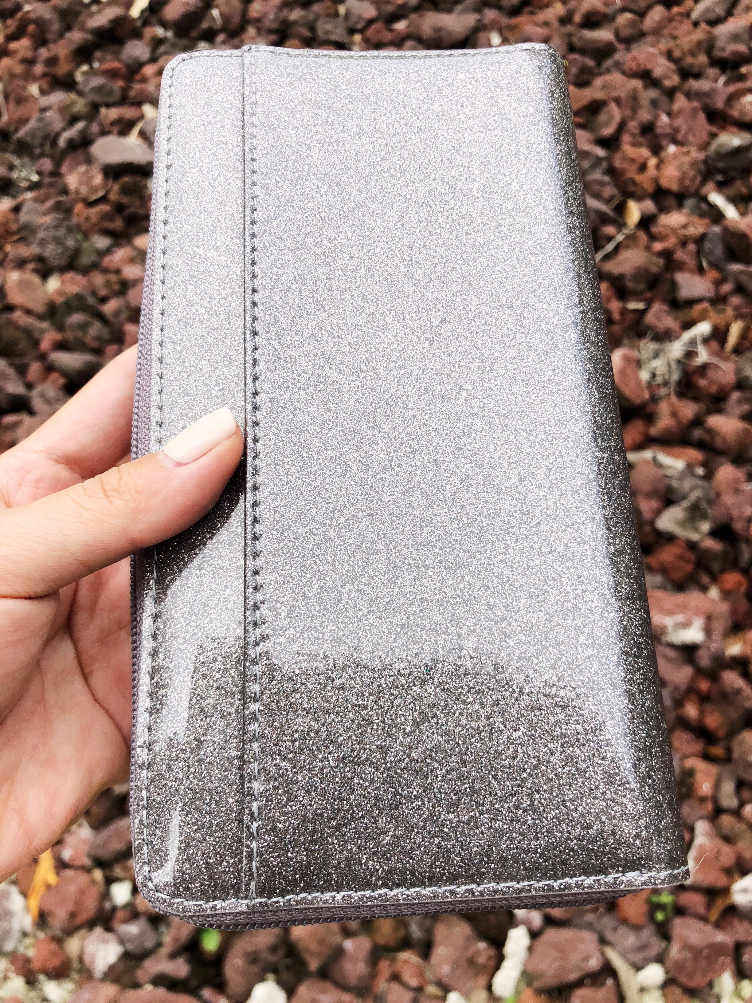 Kate Spade Mavis Street Neda Zip Around Wallet Gray Anthracite Glitter Spark