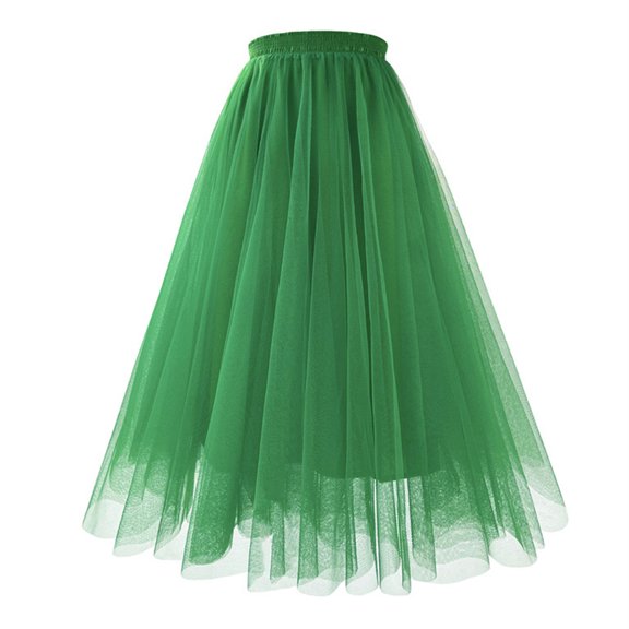 Quixlent Women Mesh Gauze Skirt Elastic High Waist Pleated A-line Skirt Solid Color Maxi Tulle Skirt Prom Clothes