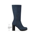 thumbnail image 5 of BLISSFUL STEP Women's Mid-calf Round Toe Block Heel Boots Navy Blue 8.5, 5 of 7