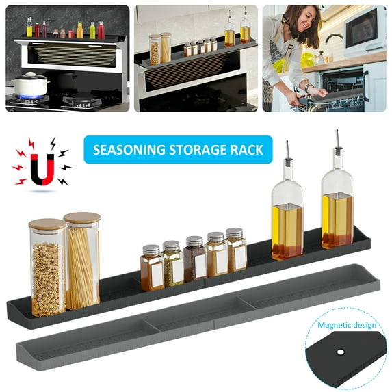 JTWEEN Stove Top Shelf Silicone Magnetic Shelf with 3 Functional Partition Save Space and Keep Your Countertop Clean Kitchen Spice Organizer