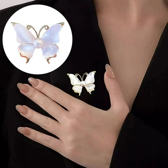 Pebbuoy Butterfly Brooch Pin with Faux Pearl Anti-oxidation Lightweight Portable Decorative Brooch Stylish Accessory Pin Clothing Decoration