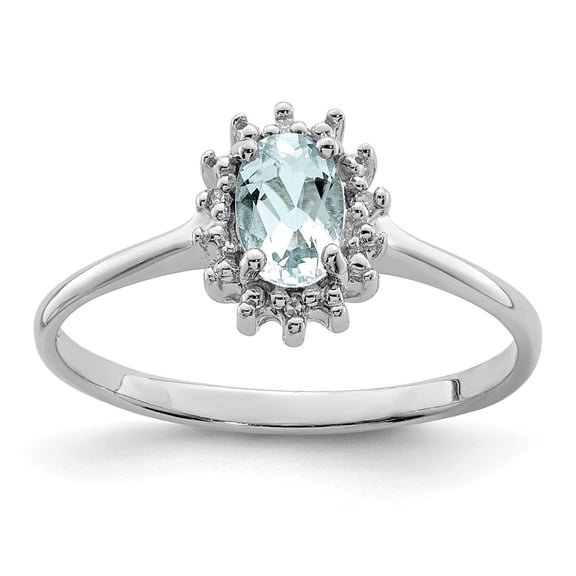 Auriga Fine Jewelry 925 Sterling Silver Aquamarine and Diamond Ring Size 7 for Women