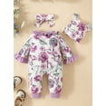 thumbnail image 4 of HWJAD Newborn Baby Girl Clothes One Piece Jumpsuits Clothes Long Sleeve Romper Spring Fall 3PCS Set Clothes for Baby, 4 of 8