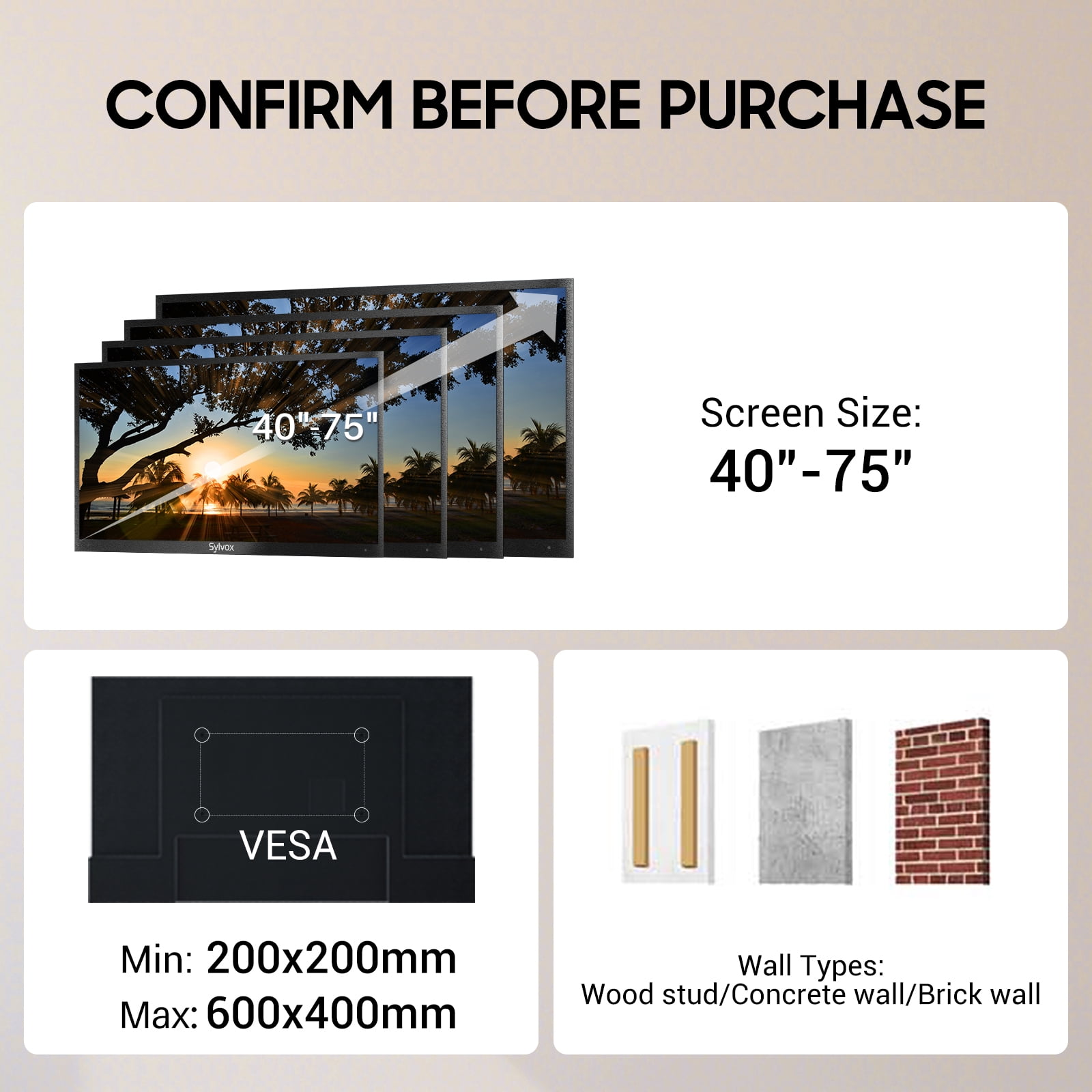 SYLVOX  TV Wall Mount Bracket Full Motion, Fit for TV 40"-75"，Dual Arms with Flexible 6 Articulating Max. VESA 600 x 400 mm, Holds up to 100lbs