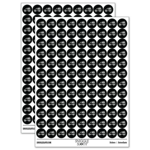 Cute Truck Summer with Surfboard Beach Ball Umbrella 200  Round Stickers - Black - Gloss Finish - 0.50" Size