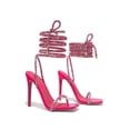 thumbnail image 4 of Womens Stilettos High Heel Strappy Gladiator Sandals Square Open Toe Lace up Heeled Dress Shoes Pumps Hot Pink Size 7, 4 of 6