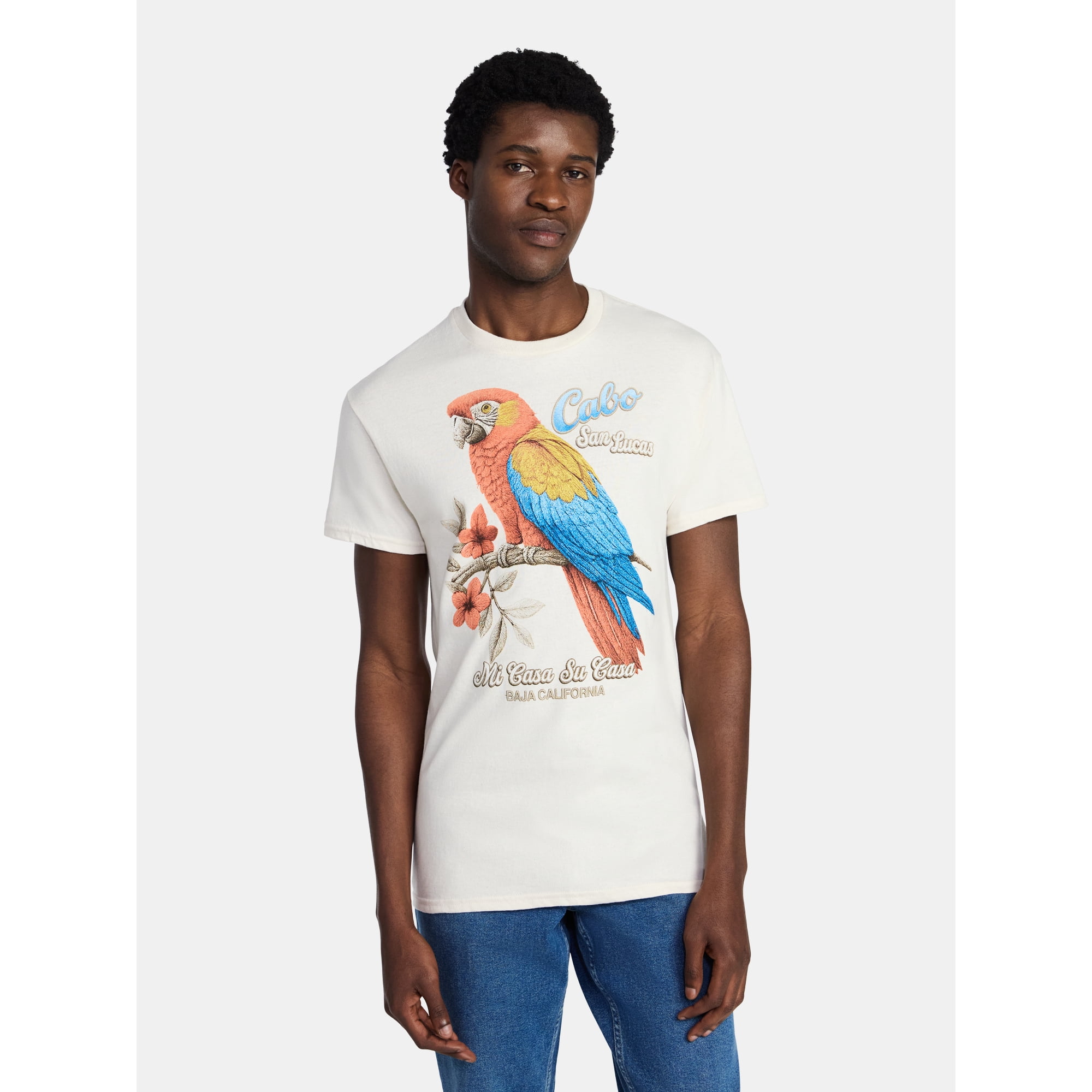 Humor Men's and Big Men's Cabo San Lucas Parrot Cotton Graphic Tee with Short Sleeves, Size S-3XL