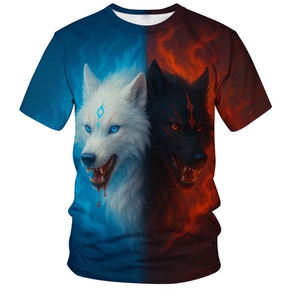 Rebaike Wolf T-shirt for Men Dark Forest Animal Graphic Tee Shirt