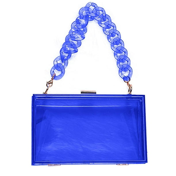 Gray Bolso bandolera con caja de acrílico transparente para mujer, bolso cruzado para concierto con cadena desmontable, correa corta de resina