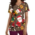 thumbnail image 2 of Pntutb Moda para mujer Camisetas de manga corta con cuello en V Uniforme de trabajo Estampado de Navidad con tops de blusa de bolsillo Pntutb Pntutb-5653, 2 of 5