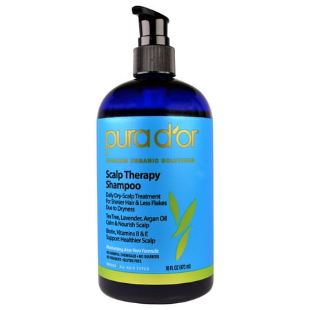 Itchy Scalp Dandruff - PURA D\'OR Scalp Therapy Shampoo for Dandruff and Itchy Scalp, Infused with Argan Oil, Tea Tree and Natural Ingredients, Sulfate Free, All Hair Types, Men & Women, 16 Fl Oz (Packaging may vary)