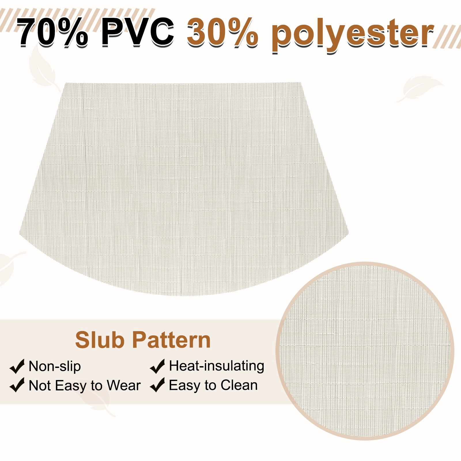 Uxcell 6pcs Wedge Placemats 18" x 12" Woven Vinyl Round Table Placemats, Beige