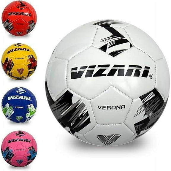 Vizari Verona Soccer Ball | Sizes 3, 4, 5 | Durable TPS Shell | Perfect for Training & Matches | Indoor & Outdoor Play - White, 3