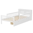 thumbnail image 5 of Twin Size Platform Bed with Storage Headboard  3 Side Guardrails，Wood Platform Bed with Double Drawer Storage, for Children's Room, Bedroom, White, 5 of 9