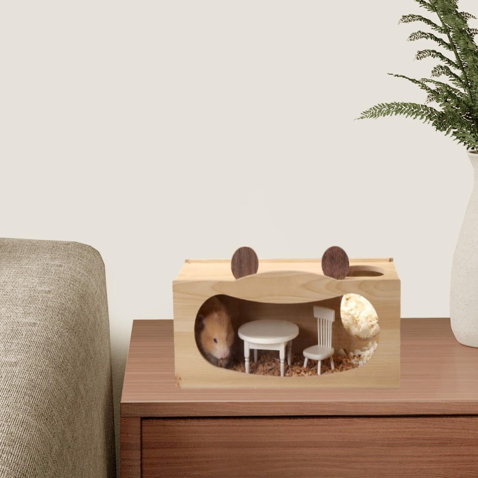 balikha Hamster Wood House Peep Shed Wheel Ind Surprise, Cabin, Retreat Cage Accessories Mouse Dwarf Hamster Exploration Toys for Lemming S