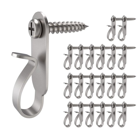 Elrswy Ganchos para colgar luces, ganchos de tornillo para colgar luces navideñas, alambre de luz y clips de luces LED de hadas, acero inoxidable, paquete de 20