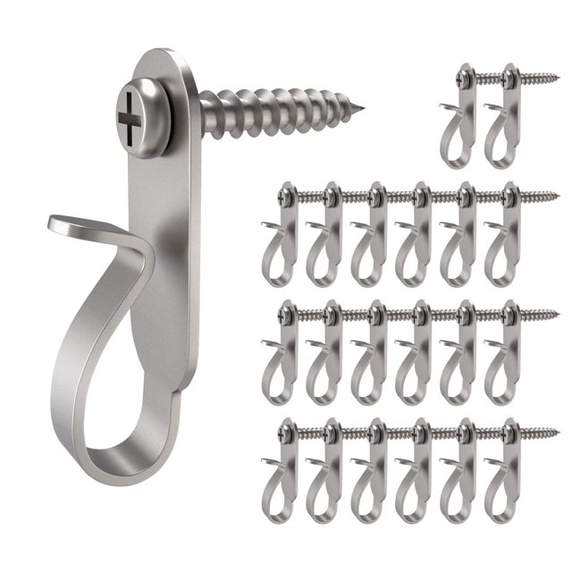 Elrswy Ganchos para colgar luces, ganchos de tornillo para colgar luces navideñas, alambre de luz y clips de luces LED de hadas, acero inoxidable, paquete de 20