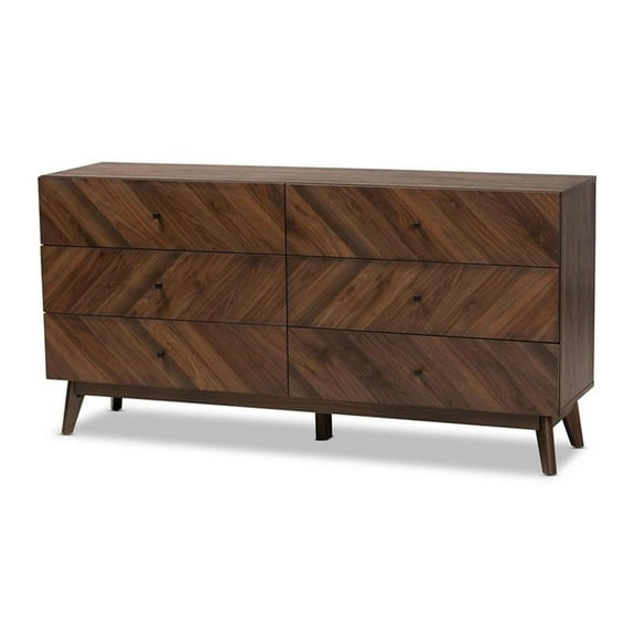 Pemberly Row Mid-Century Walnut Brown Finished Wood 6-Drawer Dresser