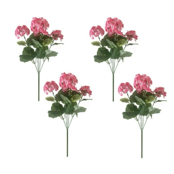 4 Pcs 14in Artificial Geraniums Fake Silk Crimson Flowers Outdoor UV Resistant for Garden Plants Bush Home Decor