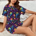 thumbnail image 4 of Fuzoiu mushroom rainbow color Skull Print Women's Short-Sleeved Pajama Set,Lounge Sleepwear Set,Womens Pajama Sets 2 Piece,Button-Up Top and Shorts with Pockets-X-Large, 4 of 7
