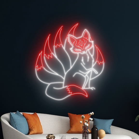 Handmadetneonsign Nine Tailed Fox Wall Art, Fox Nine Tail Wall Decor, Nature Animal Wall Decor