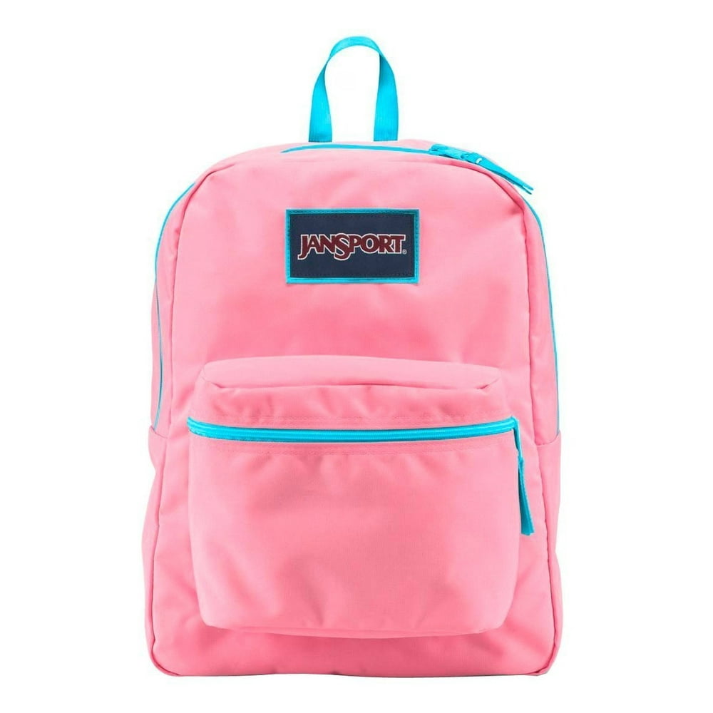 pink and blue jansport backpack