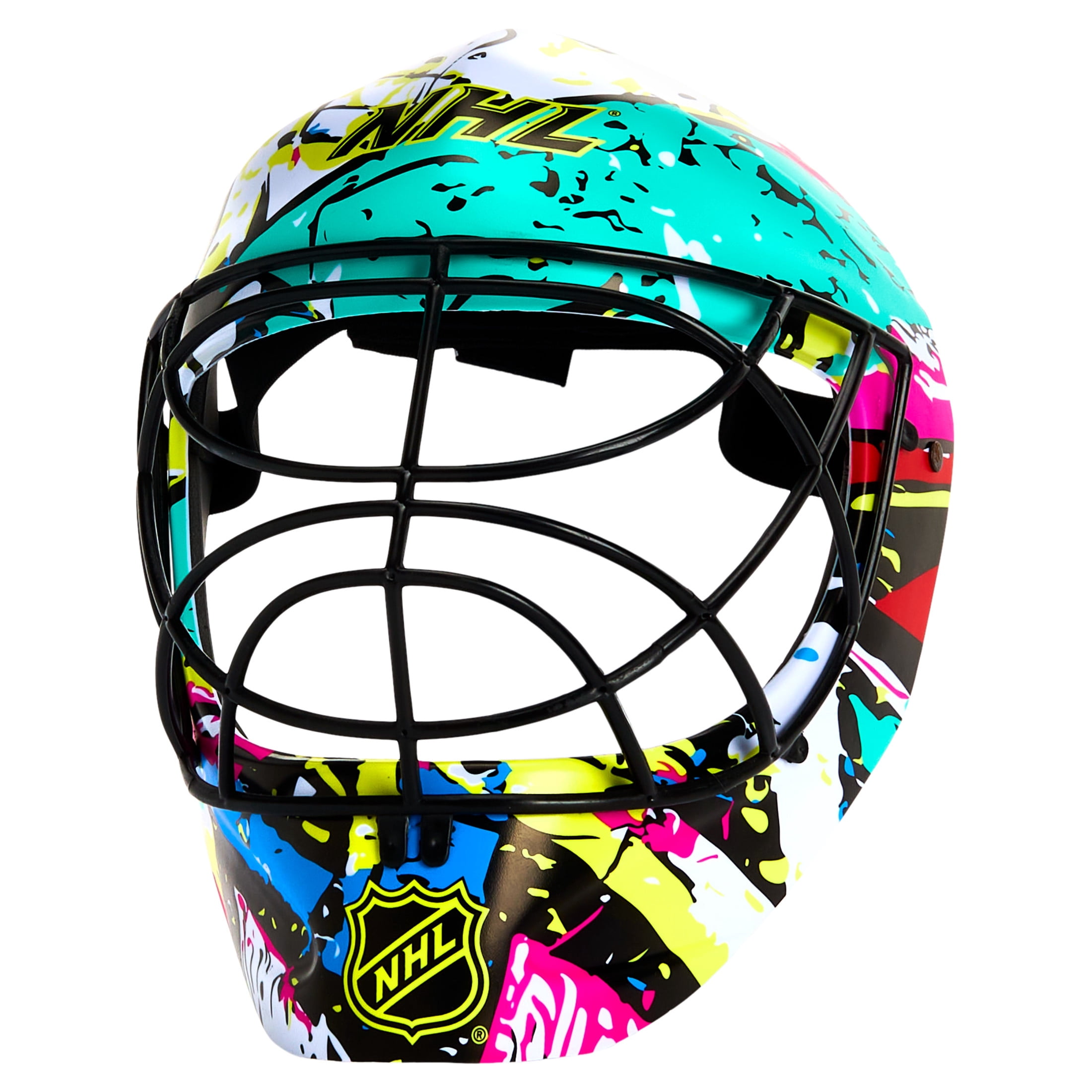 Franklin Sports NHL Youth Knee Hockey Goalie Pads + Helmet Set - Kids Knee + Mini Hockey Goalie Gear + Equipment - (2)  Leg Pads, Catch Glove, Blocker + Mask Included - Graffiti