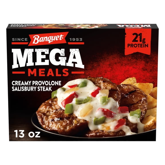 Banquet MEGA Meals Creamy Provolone Salisbury Steak, 21g Protein, Frozen Meal, 13 oz.
