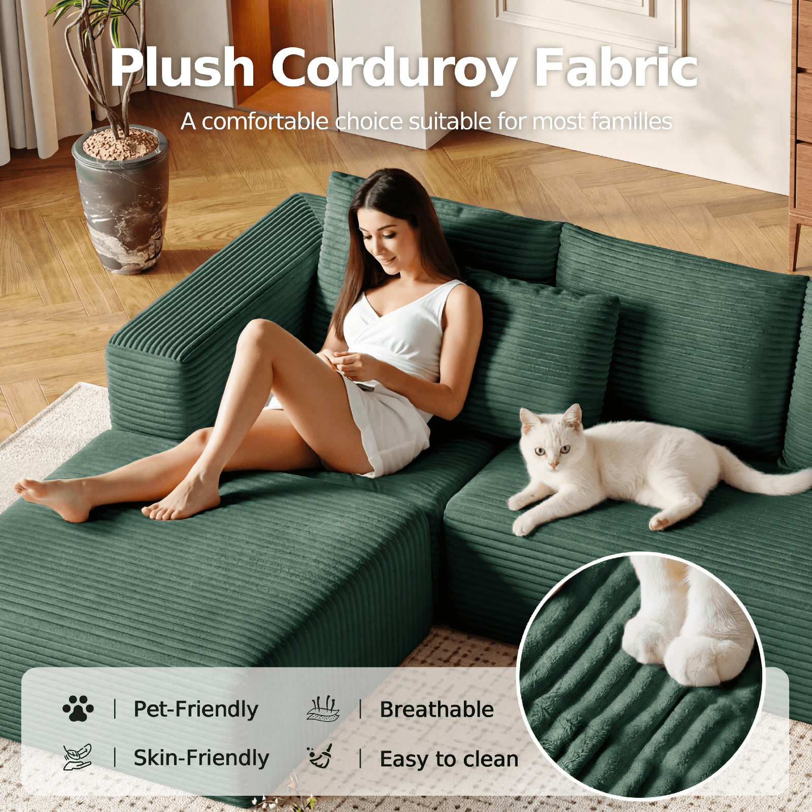 Liaroo 134.7" Sectional Sofa, Boneless Couch, U-Shaped Couches with Chaise No Assembly Required Modular Cloud Sofa for Living Room Apartment Theater Room