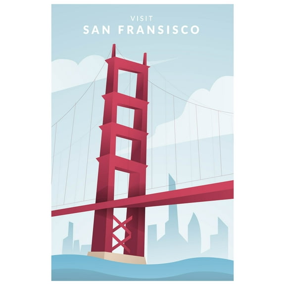 EzPosterPrints - Retro World Famous City Posters - Decorative, Vintage, Retro, Grunge Travel Poster Printing - Wall Art Print for Home Office - SAN FRANCISCO-3, CALIFORNIA - 12X18 inches
