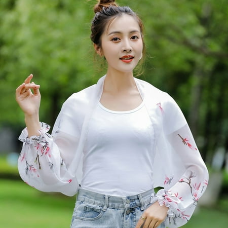 

Women S Summer Chiffon Sacrf Long Sleeve Beach Shawl Tops Light Sunscreen