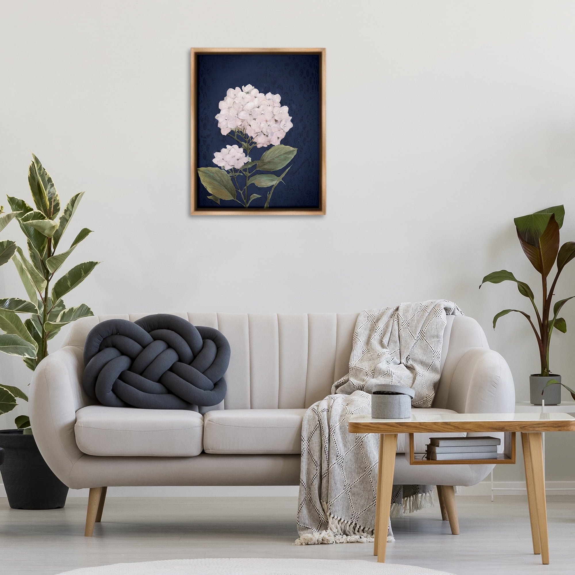Stupell Industries White Hydrangea Blossom Botanical & Floral Painting Brown Floater Framed Canvas Art Print Wall Art, 25 x 31